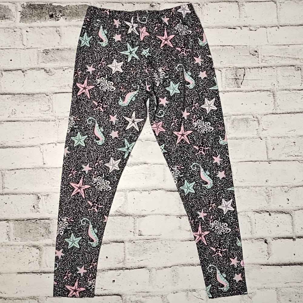 SweetLegs Sea Life Print Leggings Black Pink Stretchy Small